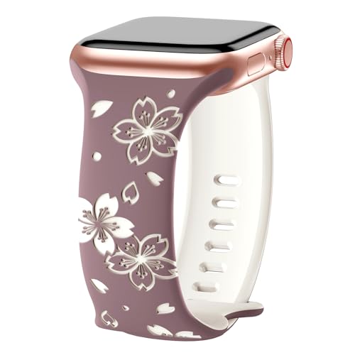 AMSKY Flower Apfelband Kompatibel mit Apple Watch Armband 40mm 41mm 38mm 42mm 45mm 44mm Damen, Graviert Silikon Armbänder mit Blumen Floral Muster Kompatibel mit iWatch Armband Se 9 8 7 6 5 4 3 2 1 von AMSKY