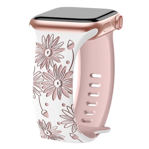 AMSKY Flower Apfelband Kompatibel mit Apple Watch Armband 40mm 41mm 38mm 42mm 45mm 44mm Damen, Graviert Silikon Armbänder mit Blumen Floral Muster Kompatibel mit iWatch Armband Se 9 8 7 6 5 4 3 2 1 von AMSKY