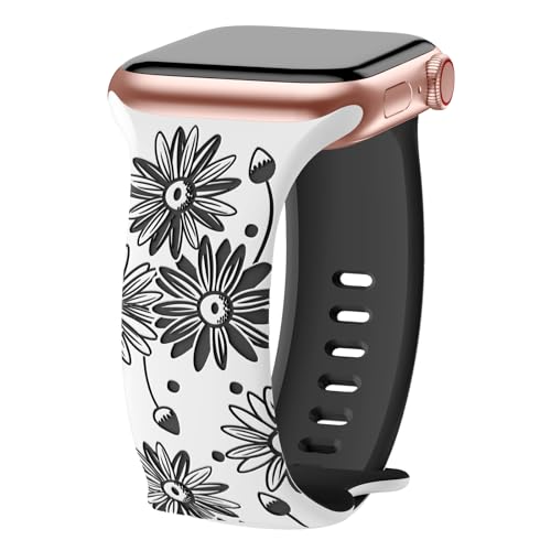 AMSKY Flower Apfelband Kompatibel mit Apple Watch Armband 40mm 41mm 38mm 42mm 45mm 44mm Damen, Graviert Silikon Armbänder mit Blumen Floral Muster Kompatibel mit iWatch Armband Se 9 8 7 6 5 4 3 2 1 von AMSKY