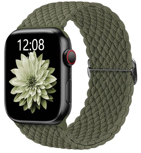 AMSKY Geflochten Apfelband Kompatibel mit Apple Watch Armband 40mm 44mm 45mm 41mm 42mm 38mm 49mm Damen Herren, Textil Stoff Kompatibel mit iWatch Armband Se Ultra Series 9 8 7 6 5 4 3 2 1, Armeegrün von AMSKY