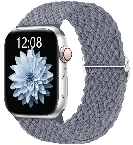 AMSKY Geflochten Apfelband Kompatibel mit Apple Watch Armband 40mm 44mm 45mm 41mm 42mm 38mm 49mm Damen Herren, Textil Stoff Kompatibel mit iWatch Armband Se Ultra Series 9 8 7 6 5 4 3 2 1, Dunstblau von AMSKY