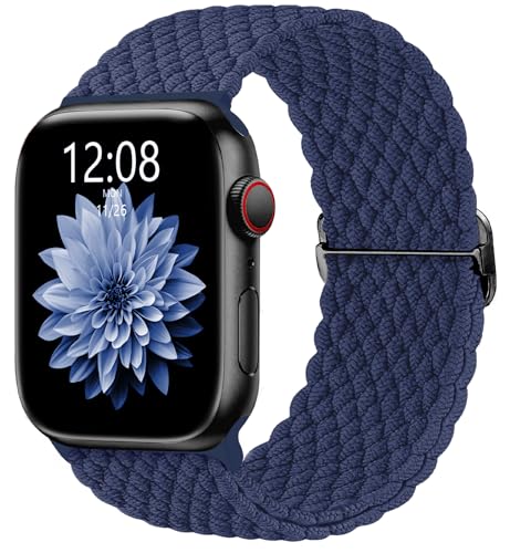 AMSKY Geflochten Apfelband Kompatibel mit Apple Watch Armband 40mm 44mm 45mm 41mm 42mm 38mm 49mm Damen Herren, Textil Stoff Kompatibel mit iWatch Armband Se Ultra Series 9 8 7 6 5 4 3 2 1, Marineblau von AMSKY