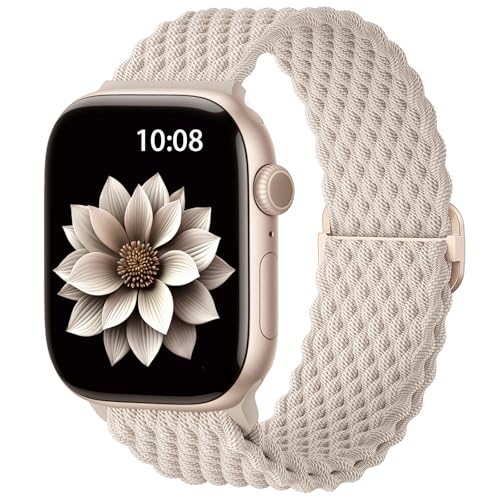 AMSKY Geflochten Apfelband Kompatibel mit Apple Watch Armband 40mm 44mm 45mm 41mm 42mm 38mm 49mm Damen Herren, Textil Stoff Kompatibel mit iWatch Armband Se Ultra Series 9 8 7 6 5 4 3 2 1, Polarstern von AMSKY