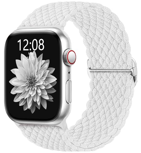 AMSKY Geflochten Apfelband Kompatibel mit Apple Watch Armband 40mm 44mm 45mm 41mm 42mm 38mm 49mm für Damen Herren, Textil Stoff Kompatibel mit iWatch Armband Se Ultra Series 9 8 7 6 5 4 3 2 1, Weiß von AMSKY