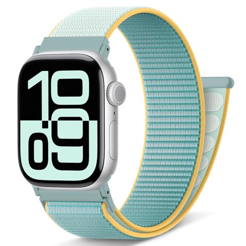 AMSKY Nylon Sport Loop Band Kompatibel mit Apple Watch Armband 40mm 42mm 46mm 44mm 45mm 41mm 38mm 49mm, Damen Herren Original Design für iWatch Series 10 9 8 7 6 5 4 3 2 1 SE Ultra, Aurora Blau von AMSKY