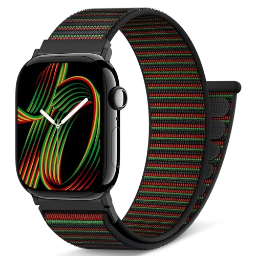 AMSKY Nylon Sport Loop Band Kompatibel mit Apple Watch Armband 40mm 42mm 46mm 44mm 45mm 41mm 38mm 49mm, Damen Herren Original Design für iWatch Series 10 9 8 7 6 5 4 3 2 1 SE Ultra, Black Unity von AMSKY