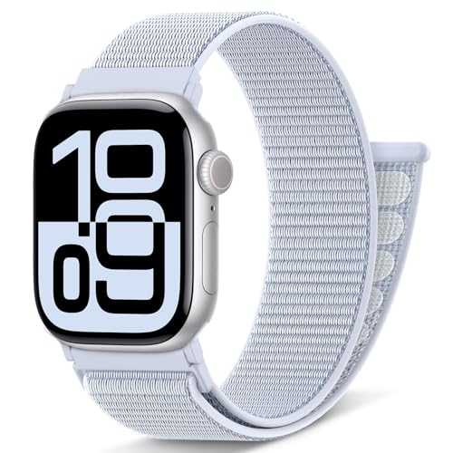 AMSKY Nylon Sport Loop Band Kompatibel mit Apple Watch Armband 40mm 42mm 46mm 44mm 45mm 41mm 38mm 49mm, Damen Herren Original Design für iWatch Series 10 9 8 7 6 5 4 3 2 1 SE Ultra, Blaue Wolke von AMSKY