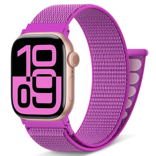 AMSKY Nylon Sport Loop Band Kompatibel mit Apple Watch Armband 40mm 42mm 46mm 44mm 45mm 41mm 38mm 49mm, Damen Herren Original Design für iWatch Series 10 9 8 7 6 5 4 3 2 1 SE Ultra, Pitaya von AMSKY