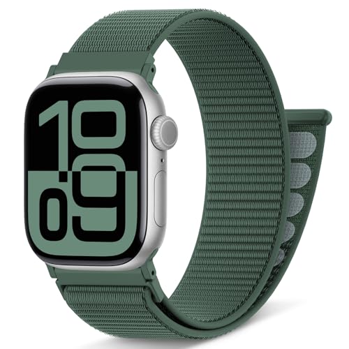 AMSKY Nylon Sport Loop Band Kompatibel mit Apple Watch Armband 40mm 42mm 46mm 44mm 45mm 41mm 38mm 49mm, Damen Herren Original Design für iWatch Series 10 9 8 7 6 5 4 3 2 1 SE Ultra, Seegrün von AMSKY