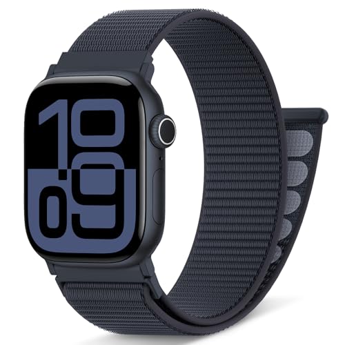 AMSKY Nylon Sport Loop Band Kompatibel mit Apple Watch Armband 40mm 42mm 46mm 44mm 45mm 41mm 38mm 49mm, Damen Herren Original Design für iWatch Series 10 9 8 7 6 5 4 3 2 1 SE Ultra, Tinte von AMSKY