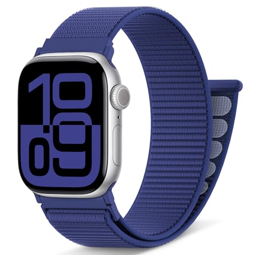 AMSKY Nylon Sport Loop Band Kompatibel mit Apple Watch Armband 40mm 42mm 46mm 44mm 45mm 41mm 38mm 49mm, Damen Herren Original Design für iWatch Series 10 9 8 7 6 5 4 3 2 1 SE Ultra, Ultramarin von AMSKY