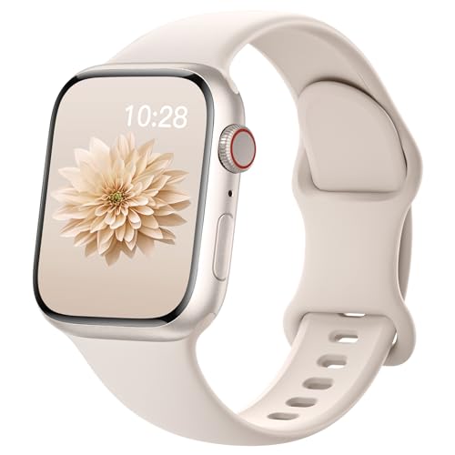 AMSKY Silikon Apfelband Kompatibel mit Apple Watch Armband 40mm 44mm 45mm 41mm 42mm 38mm 49mm für Damen Herren, Sport Gummi Kompatibel mit iWatch Armband Series 9 8 7 6 5 4 3 2 1 Se Ultra, Polarstern von AMSKY