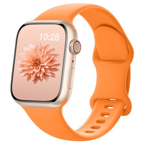 AMSKY Silikon Apfelband Kompatibel mit Apple Watch Armband 40mm 44mm 45mm 41mm 42mm 38mm 49mm für Damen Herren, Sport Gummi Kompatibel mit iWatch Armband Series 9 8 7 6 5 4 3 2 1 Se Ultra, Ringelblume von AMSKY