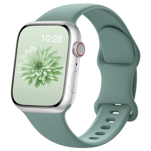 AMSKY Silikon Apfelband Kompatibel mit Apple Watch Armband 40mm 44mm 45mm 41mm 42mm 38mm 49mm für Damen Herren, Sport Gummi Kompatibel mit iWatch Armband Series 9 8 7 6 5 4 3 2 1 Se Ultra, Kieferngrün von AMSKY