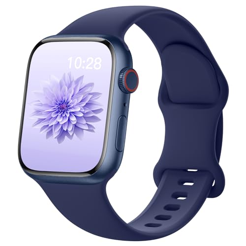 AMSKY Silikon Apfelband Kompatibel mit Apple Watch Armband 40mm 44mm 45mm 41mm 42mm 38mm 49mm für Damen Herren, Sport Gummi Kompatibel mit iWatch Armband Series 9 8 7 6 5 4 3 2 1 Se Ultra, Marineblau von AMSKY