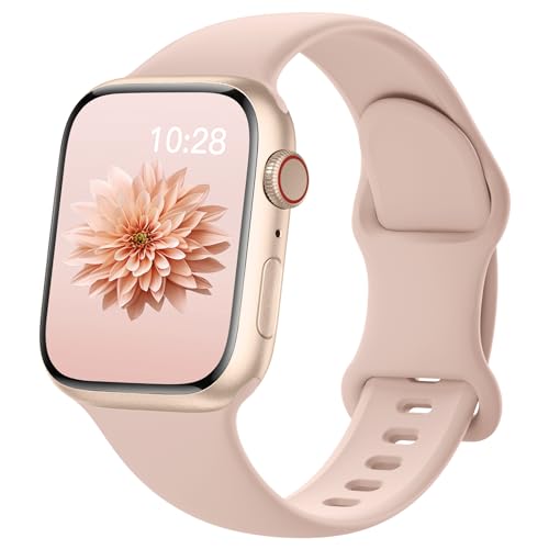 AMSKY Silikon Apfelband Kompatibel mit Apple Watch Armband 40mm 44mm 45mm 41mm 42mm 38mm 49mm für Damen Herren, Sport Gummi Kompatibel mit iWatch Armband Series 9 8 7 6 5 4 3 2 1 Se Ultra, Milchtee von AMSKY