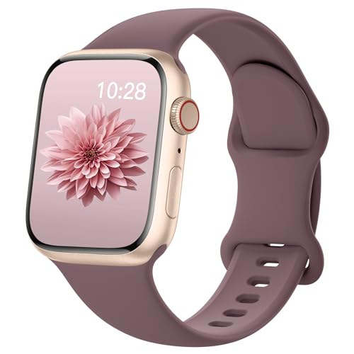 AMSKY Silikon Apfelband Kompatibel mit Apple Watch Armband 40mm 44mm 45mm 41mm 42mm 38mm 49mm für Damen Herren, Sport Gummi Kompatibel mit iWatch Armband Series 9 8 7 6 5 4 3 2 1 Se Ultra, Rauchlila von AMSKY