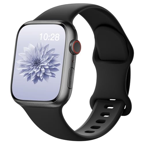 AMSKY Silikon Apfelband Kompatibel mit Apple Watch Armband 40mm 44mm 45mm 41mm 42mm 38mm 49mm für Damen Herren, Sport Gummi Kompatibel mit iWatch Armband Series 9 8 7 6 5 4 3 2 1 Se Ultra, Schwarz von AMSKY