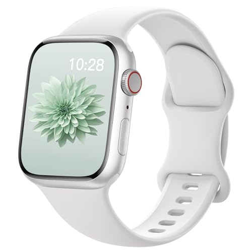 AMSKY Silikon Apfelband Kompatibel mit Apple Watch Armband 40mm 44mm 45mm 41mm 42mm 38mm 49mm für Damen Herren, Sport Gummi Kompatibel mit iWatch Armband Series 9 8 7 6 5 4 3 2 1 Se Ultra, Weiß von AMSKY