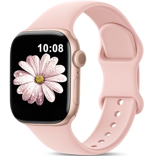 AMSKY Silikon Sport Armbänder Kompatibel mit Apple Watch Armband 40mm 42mm 46mm 44mm 45mm 41mm 38mm, Damen Herren Weiche Wasserdicht Gummi Band für iWatch Series 10 9 8 7 6 5 4 3 2 1 Se, Rosa Sand AMSKY Silikon Sport Armbänder Kompatibel mit Apple Watch Armband 40mm 42mm 46mm 44mm 45mm 41mm 38mm, Damen Herren Weiche Wasserdicht Gummi Band für iWatch Series 10 9 8 7 6 5 4 3 2 1 Se, Rosa Sand von AMSKY