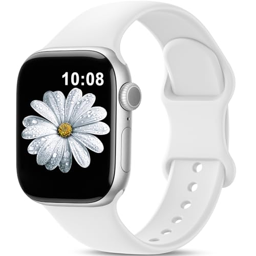 AMSKY Silikon Sport Armbänder Kompatibel mit Apple Watch Armband 40mm 42mm 46mm 44mm 45mm 41mm 38mm, Damen Herren Weiche Wasserdicht Gummi Band für iWatch Series 10 9 8 7 6 5 4 3 2 1 Se, Weiß AMSKY Silikon Sport Armbänder Kompatibel mit Apple Watch Armband 40mm 42mm 46mm 44mm 45mm 41mm 38mm, Damen Herren Weiche Wasserdicht Gummi Band für iWatch Series 10 9 8 7 6 5 4 3 2 1 Se, Weiß von AMSKY