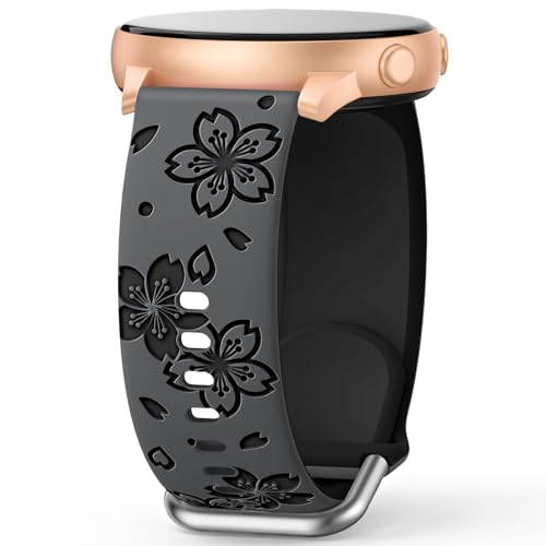 AMSKY Zweifarbig Floral Silikon Armband Kompatibel mit Samsung Galaxy Watch 7 6 5 4 Active 2 40mm 44mm, Watch 6 4 Classic 43mm 47mm 42mm 46mm, 5 Pro 45mm, 20mm Blumen Muster Graviert Armband für Damen von AMSKY