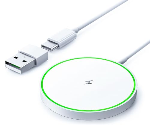 Induktive Ladestation Kompatibel mit Magsafe Ladegerät, 15W Magnetische Wireless Charger Pad Kompatibel mit Apple Ladestation, Schnelles Kabelloses Handy Ladestation Kompatibel mit iPhone und Airpods von AMSKY