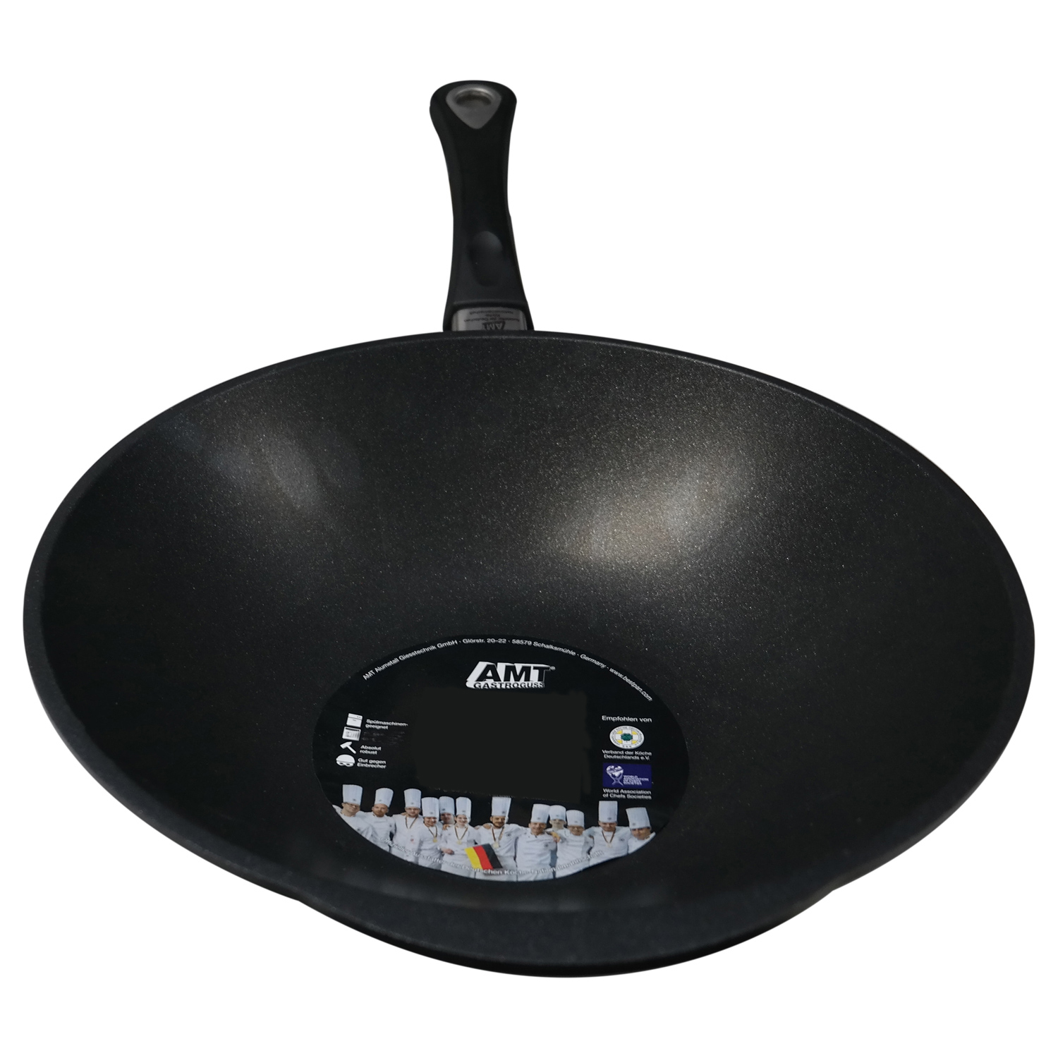 AMT Gastroguss Induktions-Wok, I-1136S, Ø 36 cm, 11 cm hoch, mit Stiel Aluguss grau von AMT