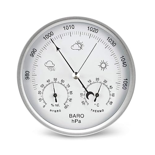 AMTAST Zifferblatt Typ Wetterstation analog 3 in 1 Barometer Thermometer Hygrometer 208mm Durchmesser Barometer analog Wetterstation für innen und außen (AW008 Metrisches System) von AMTAST