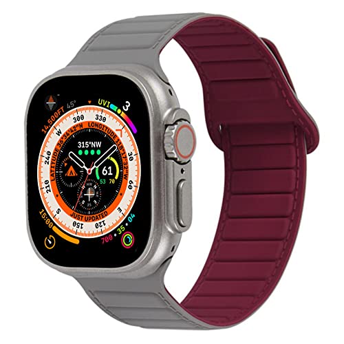 Kompatibel mit magnetischem Apple Watch-Armband, 38 mm, 40 mm, 41 mm, doppelseitig, tragbar, Silikon, Magnetschlaufe, iWatch-Bänder für iWatch Ultra Serie 8, 7, 6, 5, 4, 3, 2, 1, SE, Grau-Burgunderrot von AMUSEPROFI