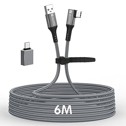 AMVR Link Kabel 6m für Quest 2/1 und Gaming PC，90 Grad Kabel mit A-zu-C-Adapter, USB 3.0 High-Speed-Datenübertragung und bis zu 3 A Schnellladung von AMVR