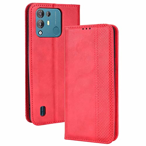 AMWEI Hülle für BlackView A55 Pro, Premium TPU/PU Leder Klappbar Schutzhülle Tasche Handyhülle mit Standfunktion & Kartensteckplätzen, Rot von AMWEI