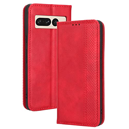 AMWEI Hülle für Google Pixel 7 Pro, Premium TPU/PU Leder Klappbar Schutzhülle Tasche Handyhülle mit Standfunktion & Kartensteckplätzen, Rot von AMWEI