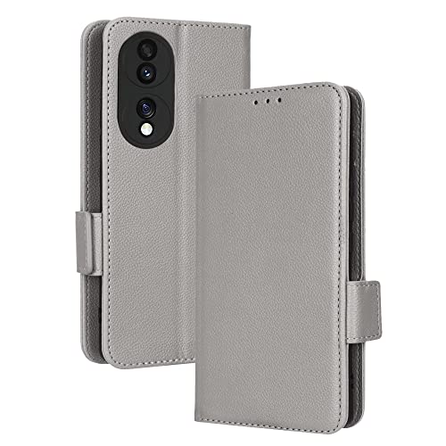 AMWEI Hülle für Huawei Honor 70 5G Hülle, Premium TPU/PU Leder Klappbar Tasche Schutzhülle Handyhülle mit Standfunktion & Kartensteckplätzen, Grau von AMWEI