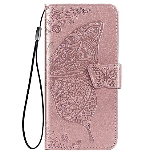 AMWEI Hülle für Huawei Honor X8 5G(6.5")/Honor X6/Honor 70 Lite, Premium TPU/PU Leder Klappbar Schmetterlingsprägung Schutzhülle Handyhülle mit Standfunktion & Kartensteckplätzen, Roségold von AMWEI