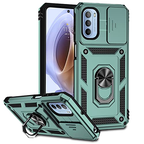 AMWEI Hülle für Motorola Moto G52 / G82, TPU/PC Stoßfest Silikon Bumper Schutzhülle Handyhülle mit 360 ° Drehung Fingerring Stände Und Kameraschutzrutsche, Grün von AMWEI