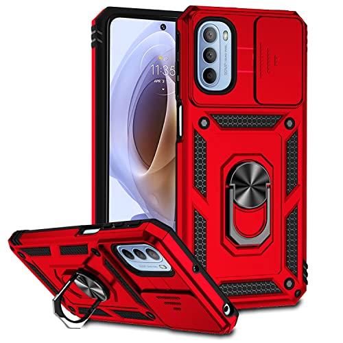 AMWEI Hülle für Motorola Moto G52 / G82, TPU/PC Stoßfest Silikon Bumper Schutzhülle Handyhülle mit 360 ° Drehung Fingerring Stände Und Kameraschutzrutsche, Rot von AMWEI