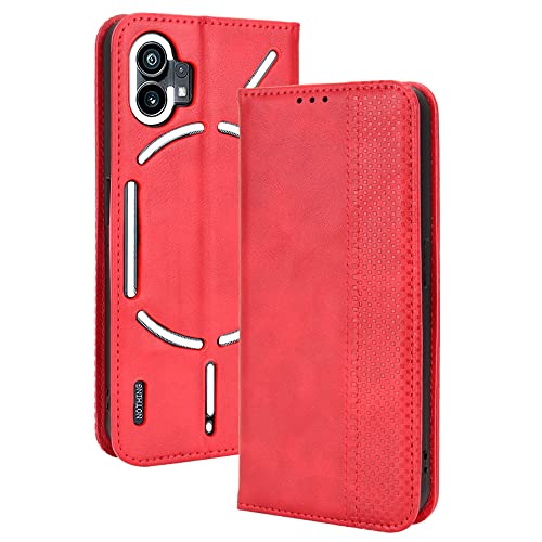 AMWEI Hülle für Nothing Phone (1), Premium TPU/PU Leder Klappbar Schutzhülle Tasche Handyhülle mit Standfunktion & Kartensteckplätzen, Rot von AMWEI