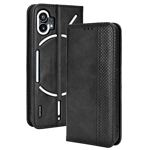 AMWEI Hülle für Nothing Phone (1), Premium TPU/PU Leder Klappbar Schutzhülle Tasche Handyhülle mit Standfunktion & Kartensteckplätzen, Schwarz von AMWEI