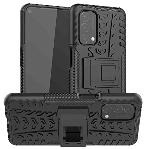 AMWEI Hülle für Oppo A74 5G / A54 5G, Reifenstruktur TPU/PC Stoßfest Handyhülle mit Versteckte Klammer Stände, Soft Silikon Bumper Schutzhülle Case, Schwarz von AMWEI