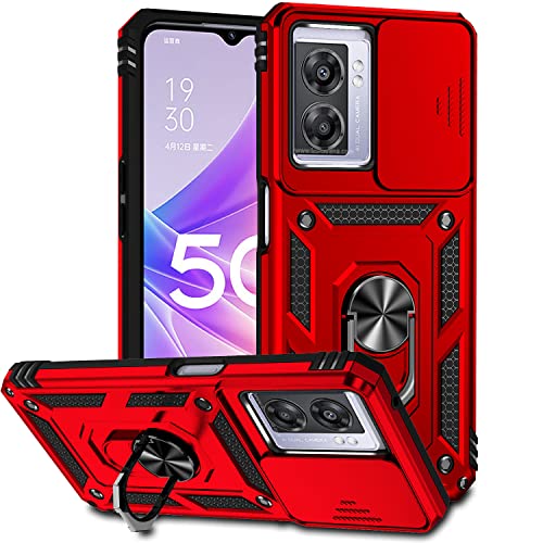 AMWEI Hülle für Oppo A77 5G / Realme Narzo 50 5G, TPU/PC Stoßfest Silikon Bumper Schutzhülle Handyhülle mit 360 ° Drehung Fingerring Stände Und Kameraschutzrutsche, Rot von AMWEI