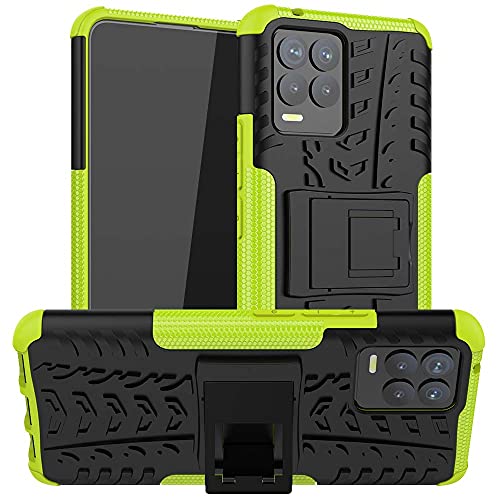 AMWEI Hülle für Realme 8i / Realme Narzo 50, Reifenstruktur TPU/PC Stoßfest Handyhülle mit Versteckte Klammer Stände, Soft Silikon Bumper Schutzhülle Case, Grün von AMWEI