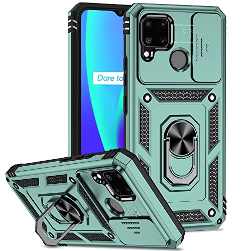 AMWEI Hülle für Realme C11, TPU/PC Stoßfest Silikon Bumper Schutzhülle Handyhülle mit 360 ° Drehung Fingerring Stände Und Kameraschutzrutsche, Grün von AMWEI