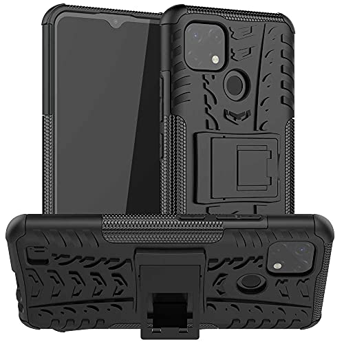 AMWEI Hülle für Realme C11 2021 / C21, Reifenstruktur TPU/PC Stoßfest Handyhülle mit Versteckte Klammer Stände, Soft Silikon Bumper Schutzhülle Case, Schwarz von AMWEI