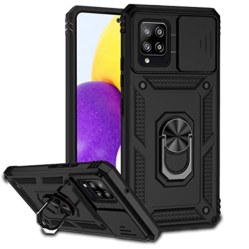 AMWEI Hülle für Samsung Galaxy A42 5G / M42 5G, TPU/PC Stoßfest Silikon Bumper Schutzhülle Handyhülle mit 360 ° Drehung Fingerring Stände Und Kameraschutzrutsche, Schwarz von AMWEI