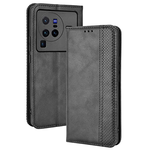 AMWEI Hülle für VIVO X80 Pro 5G, Premium TPU/PU Leder Klappbar Schutzhülle Tasche Handyhülle mit Standfunktion & Kartensteckplätzen, Schwarz von AMWEI