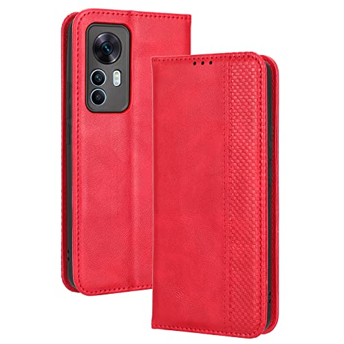 AMWEI Hülle für Xiaomi Mi 12T / 12T Pro 5G, Premium TPU/PU Leder Klappbar Schutzhülle Tasche Handyhülle mit Standfunktion & Kartensteckplätzen, Rot von AMWEI