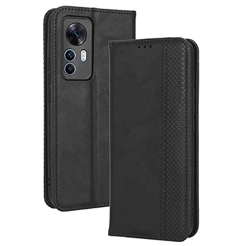AMWEI Hülle für Xiaomi Mi 12T / 12T Pro 5G, Premium TPU/PU Leder Klappbar Schutzhülle Tasche Handyhülle mit Standfunktion & Kartensteckplätzen, Schwarz von AMWEI