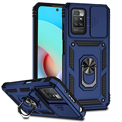 AMWEI Hülle für Xiaomi Redmi 10, TPU/PC Stoßfest Silikon Bumper Schutzhülle Handyhülle mit 360 ° Drehung Fingerring Stände Und Kameraschutzrutsche, Blau von AMWEI