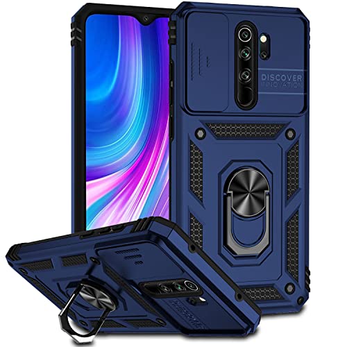 AMWEI Hülle für Xiaomi Redmi Note 8 Pro, TPU/PC Stoßfest Silikon Bumper Schutzhülle Handyhülle mit 360 ° Drehung Fingerring Stände Und Kameraschutzrutsche, Blau von AMWEI